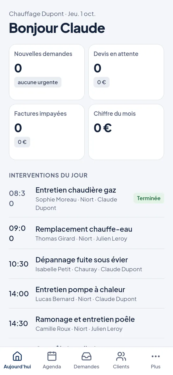 App Le Chez Soi Pro : interventions du jour